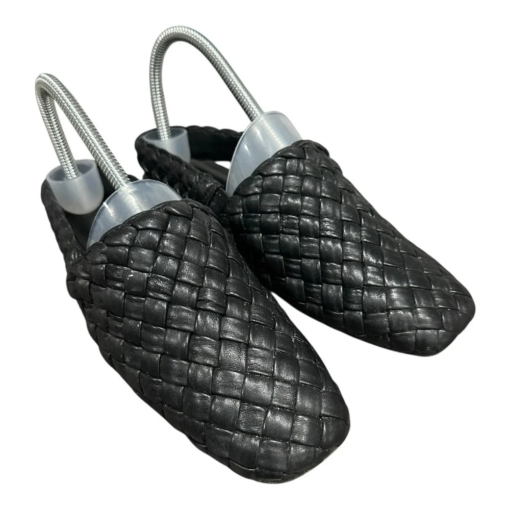 Vince Cadot Woven Slingback Women's 7M Black Leather‎ Casual Slip On Flats
